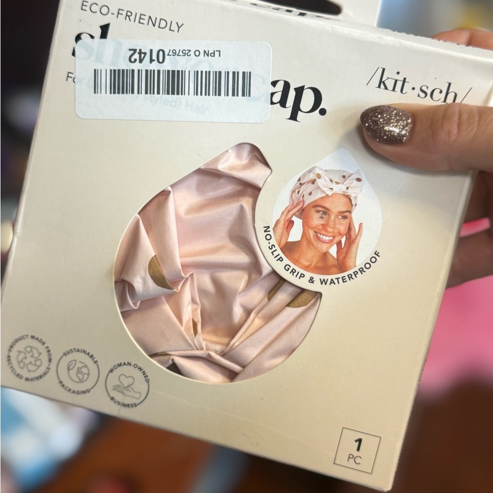 Kitsch Eco-Friendly Shower Cap in Pink and Gold